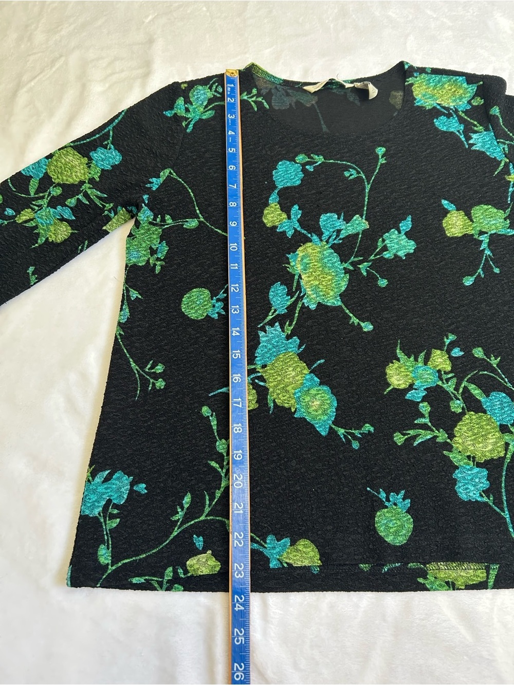 French Laundry Black Teal Green Floral Blouse Size Medium - Picture 10 of 10